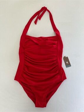 Smismivo Woman’s Tummy Control Push Up One-Piece Swimsuit Red Rushed Swimwear M